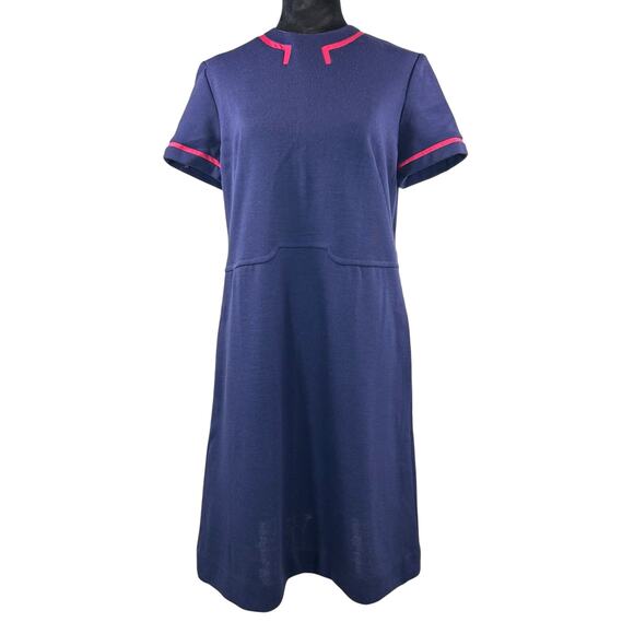 Vintage 60s Draper’s of California Navy Mod Dress Pink Trim Women’s 16 - Medium - Picture 2 of 9